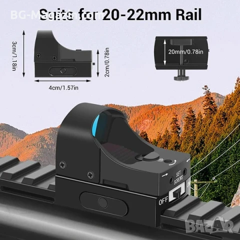 Малък компактен бързомер мерник тактически за пистолет еърсофт въздушна пушка червена зелена точка, снимка 3 - Оборудване и аксесоари за оръжия - 51051113
