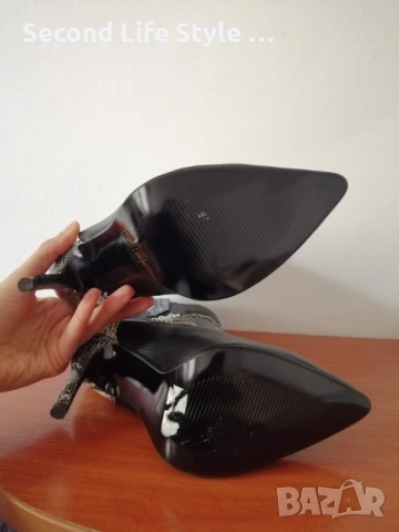 №36 дамски кожени боти ботуши със змийска кожа и кристали, висок тънък ток и остър връх, снимка 9 - Дамски боти - 54218486