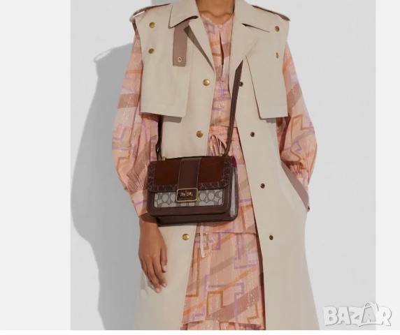 Луксозна Чанта за рамо COACH  Alie от жакард с детайл от змийска кожа, снимка 5 - Чанти - 50509475