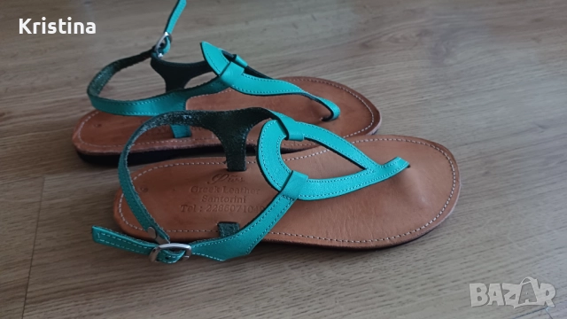 Нови сандални с каишка в тюркоазен цвят ит естествена кожа