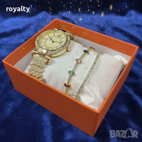 Дамски комплект 3-в-1: Елегантен часовник с две гривни в подаръчна кутия, снимка 4 - Дамски - 52122074