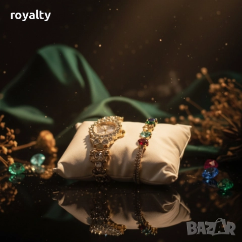 Луксозен дамски комплект – часовник с кристали + гривна с многоцветни камъни, снимка 3 - Дамски - 52122085