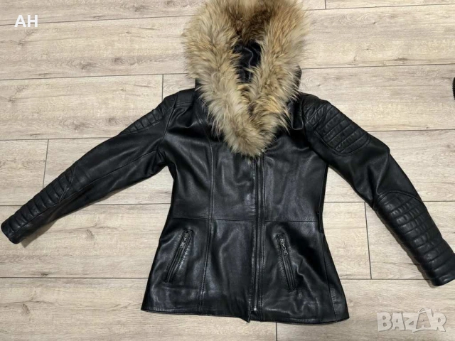 Кожено яке-естествена кожа с богата качулка от лисица, снимка 3 - Якета - 53038139