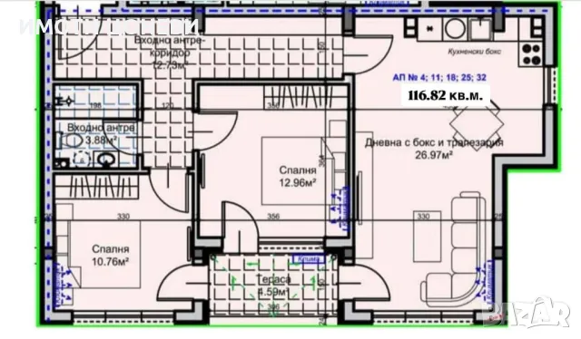 Тристаен апартамент, снимка 2 - Aпартаменти - 49257303