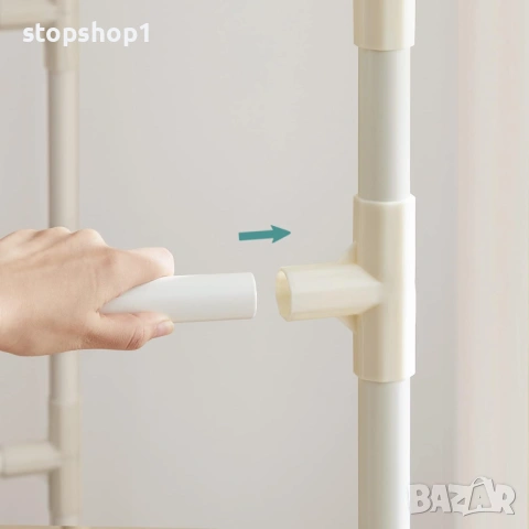 SONGMICS Закачалка за дрехи, метална стойка с 2 релси за окачване и рафт за съхранение, максимално н, снимка 6 - Гардероби - 53860299