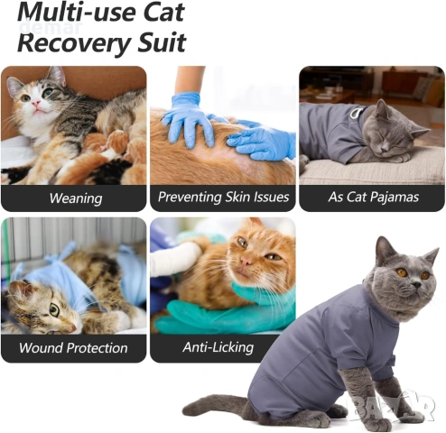 HEYWEAN Костюм за възстановяване на котки с дълъг ръкав, сив, M ; L, снимка 6 - За котки - 53634911