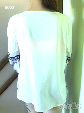Бяла флорална блуза, Блуза на цветя, Елегантна блуза, снимка 3 - Туники - 45406891