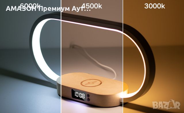 Нощна лампа Donewin 10W бързо безжично зареждане/часовник/USB порт/сензорно упр-е/дърво/3 режима, снимка 10 - Лед осветление - 46778829