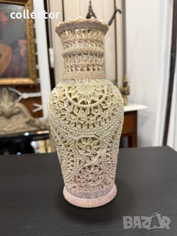 Индийска филигранна ваза от сапунен камък. №7994, снимка 4 - Антикварни и старинни предмети - 53944803