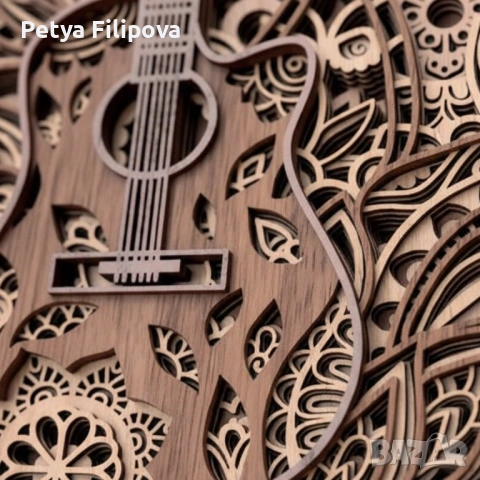 3D Пано “Китара-Мандала” – Уникален Подарък от Дърво (30×42 cm)