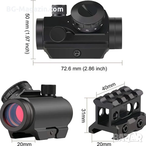 Бързомер тактически мерник с червена точка 1×22 за въздушна пушка еърсофт бързомерец оръжие малък, снимка 3 - Оборудване и аксесоари за оръжия - 51051316