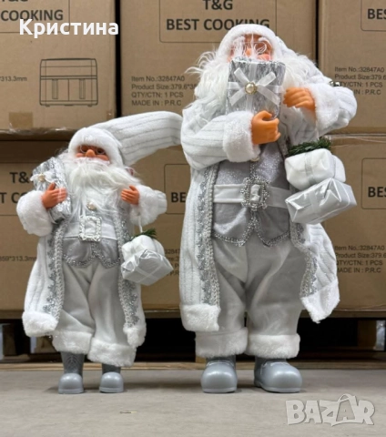 Златният Дядо Коледа – мигновено празнично настроение у дома! - Размер: 50см  Дядо Коледа в сребрист