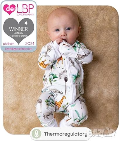 BABYGO® Baby Grow Бебешка пижама с цип, 95% бамбукова, унисекс, за бебета, снимка 5 - Комплекти за бебе - 45670600