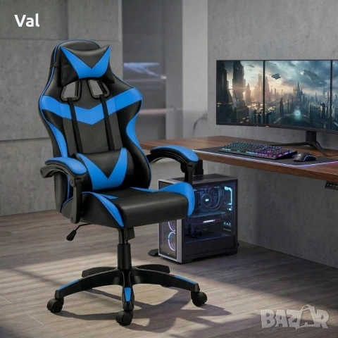 Геймърски стол с релакс механизъм, прибираща се поставка за крака и еко материал, снимка 8 - Столове - 53891679