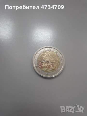 рядка монета 2 евро италия ДАНТЕ , снимка 2 - Нумизматика и бонистика - 53437662