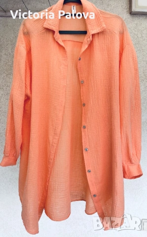 Италианска памучна риза в прасковен цвят - летен шик и комфорт, снимка 3 - Ризи - 53587017