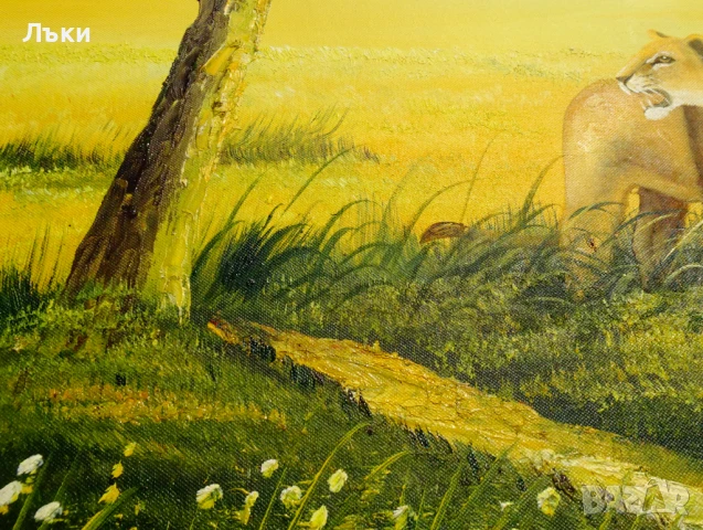 Картина Лъв,Лъвове,масло върху платно,подпис,100 см. , снимка 8 - Картини - 51318830