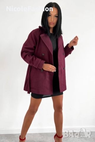 Велурено палто в бордо  , снимка 2 - Палта, манта - 45535867