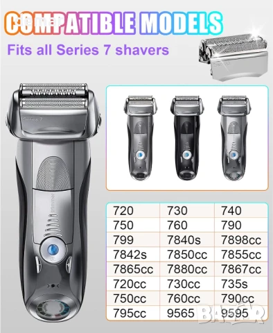 Резервна глава за електрическа самобръсначка, съвместима с Braun Series 70S, 2 броя, снимка 5 - Електрически самобръсначки - 50766761