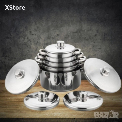 Комплект от 10 части тенджери с тройно дъно и капаци от неръждаема стомана, снимка 1