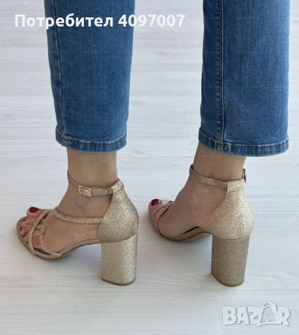 Грациозни дамски сандали с ток и бляскави елементи, снимка 5 - Дамски обувки на ток - 46381758