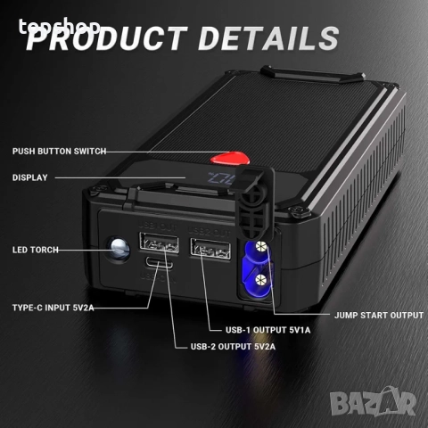 Чисто нов, в целофан, джъмп стартер Zcyge с голям 26800mAh капацитет за Дизел / Бензин  ..., снимка 5 - Аксесоари и консумативи - 51702455