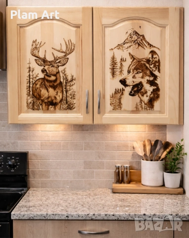 Ръчно пирографиран дървен шкаф - уникат