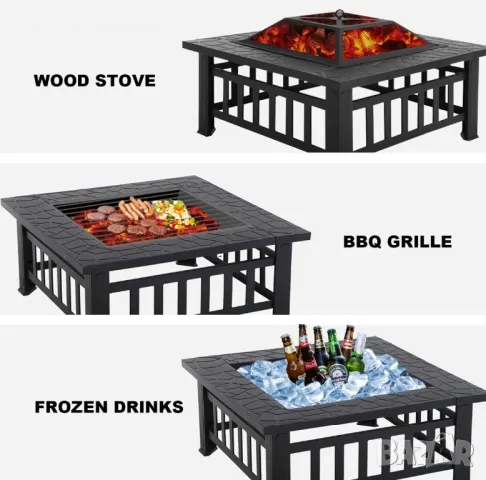 Градинска 3в1 маса ‘Fire Pit’ – BBQ, камина, ледарка, снимка 6 - Маси - 50366064