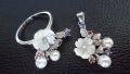 Сребърен възхитителен бутиков комплект седеф и перли, снимка 2