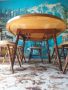 Трапезна разтегателна дървена дъбова маса 6 броя стола кръгла елипса 110 см столове масивна, снимка 7