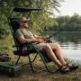 Сгъваем градински шезлонг с поставка, джоб, възглавница и сенник - комфорт, функционалност , снимка 1