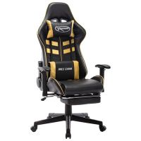 vidaXL Геймърски стол с подложка крака черно/златисто изкуствена кожа（SKU:20512, снимка 1 - Столове - 45483989