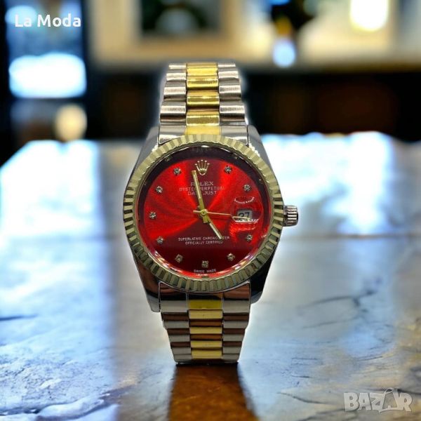 Часовник Rolex Datejust червен циферблат златно/сива каишла реплика, снимка 1