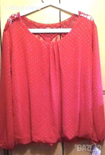 Дамска червена блуза с дантела, снимка 1