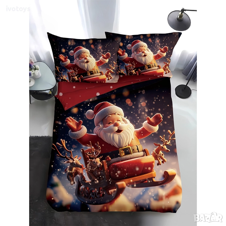Двулицево коледно спално бельо, размер за приста (Реално изображение), 4 части - WS18765, снимка 1