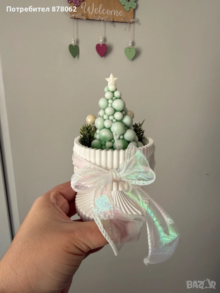 Ръчно изработена коледна свещ, снимка 1