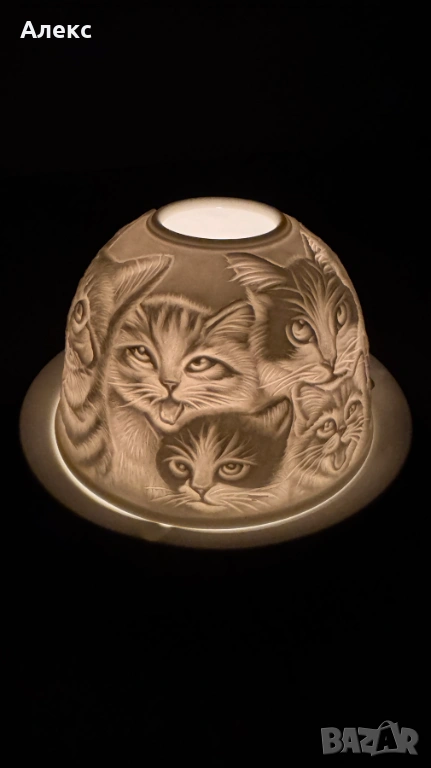Разкошен чаен свещник, котенца–Фин порцелан!, снимка 1