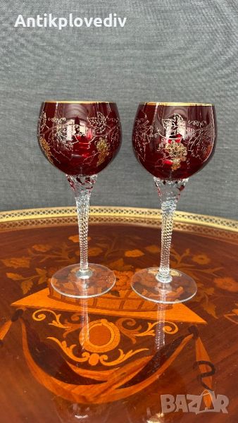 Кристални чаши за вино с позлата, снимка 1