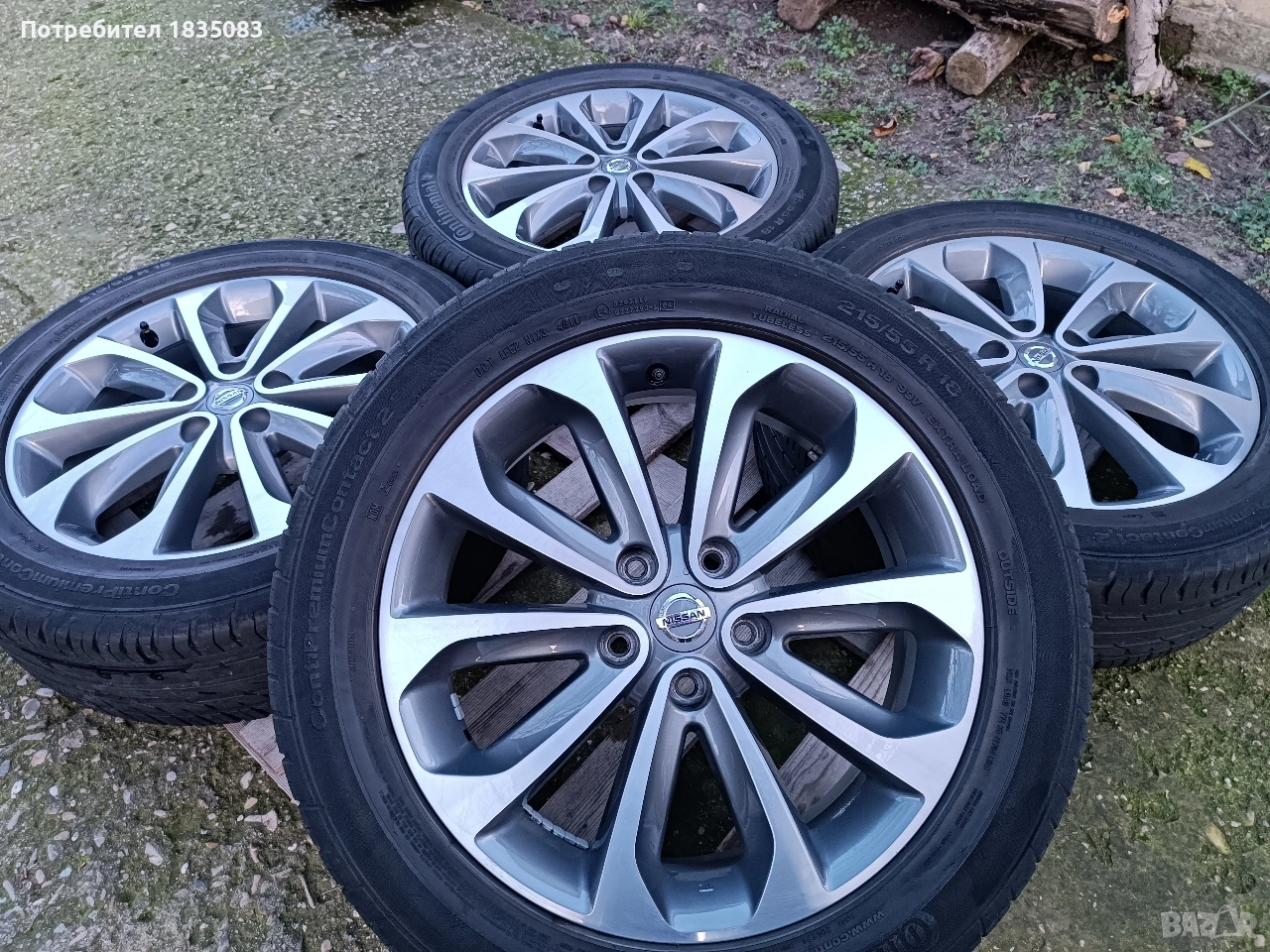 Лети джанти 18ки 5х114.3 Nissan + летни гуми 215/55/18 Continental, снимка 1