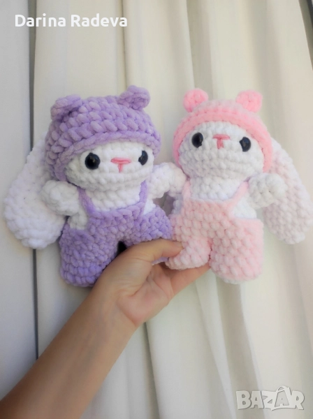 Амигуруми Зайче с гащеризон и шапка, снимка 1