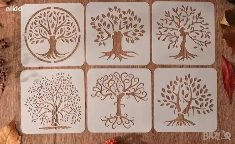 6 бр дърво дървото на живота стенсил шаблон за спрей за торта украса Scrapbooking, снимка 1