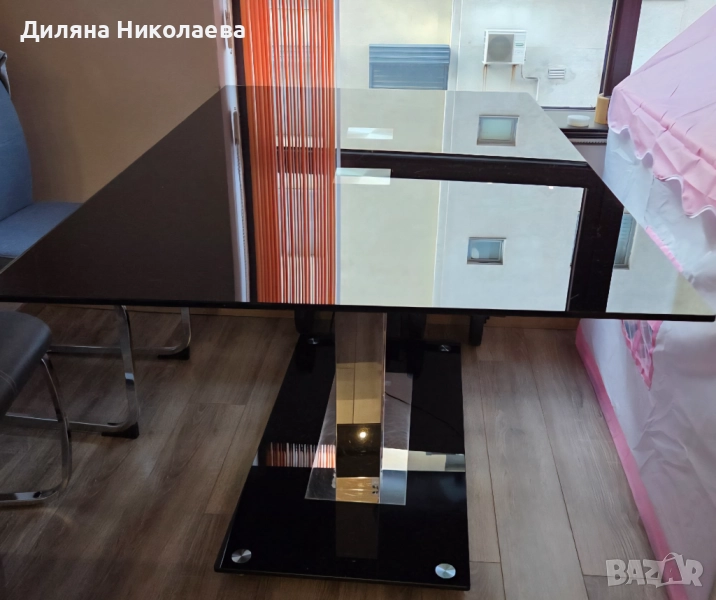 Луксозна трапезна стъклена черна маса, снимка 1