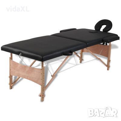 vidaXL Черна сгъваема масажна кушетка 2 зони с дървена рамка(SKU:110077, снимка 1