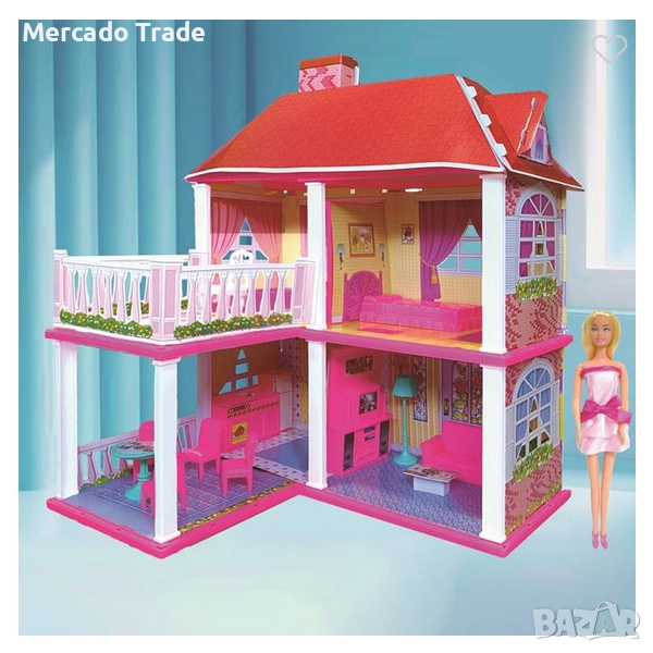 Къща за кукли Mercado Trade, С мебели, аксесоари и кукла, снимка 1