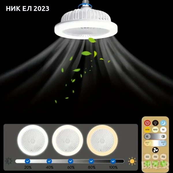  Таванен Вентилатор със Светлини, Таймер, 3 Скорости, Регулируема Цвят , снимка 1