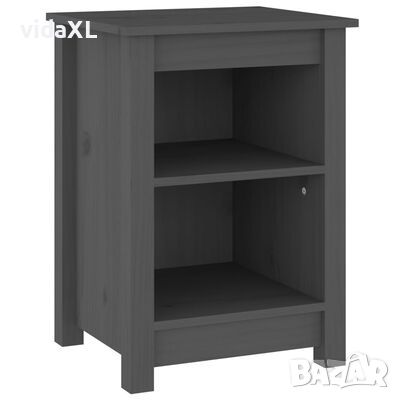 vidaXL Нощно шкафче, сиво, 40x35x55 см, борово дърво масив（SKU:820960, снимка 1
