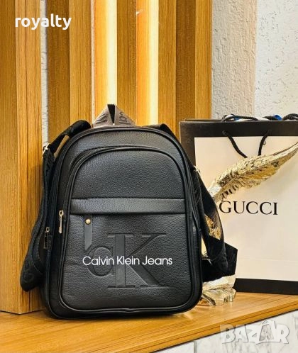 Calvin Klein Jeans Черна Кожена Дамска Раница, снимка 1