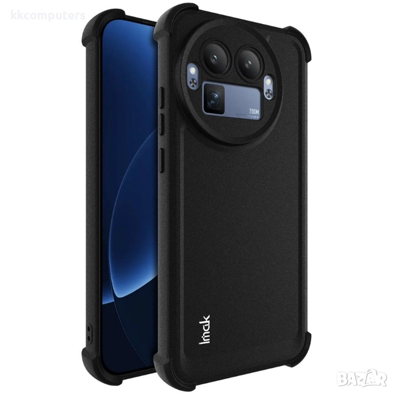 IMAK Удароустойчив Калъф (TPU) за Realme GT 8 Pro 5G- Airbag технология, вкл. Протектор, Черен (Мато, снимка 1