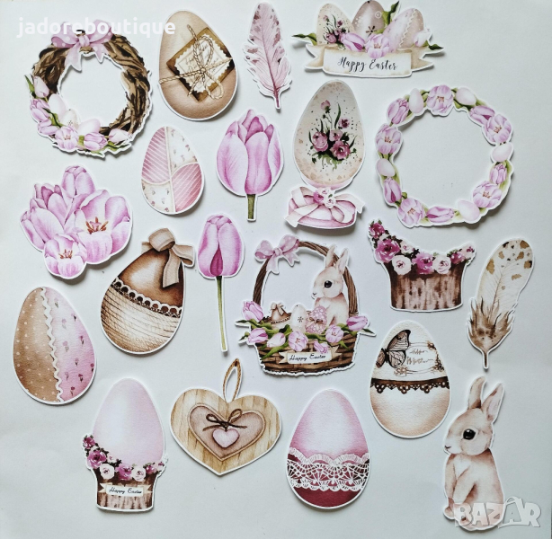 Изрязани елементи от картон Shabby chic easter 20 бр - R081, снимка 1