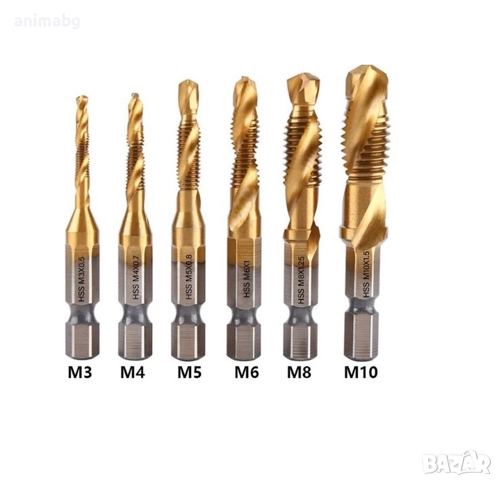 ANIMABG Комплект свредла с шестостенна опашка и титаниево покритие, M3, M4, M5, M6, M8, M10, снимка 1